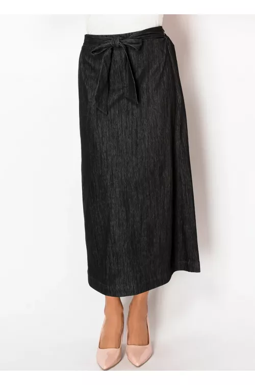 Black Denim Wrap Tie Skirt