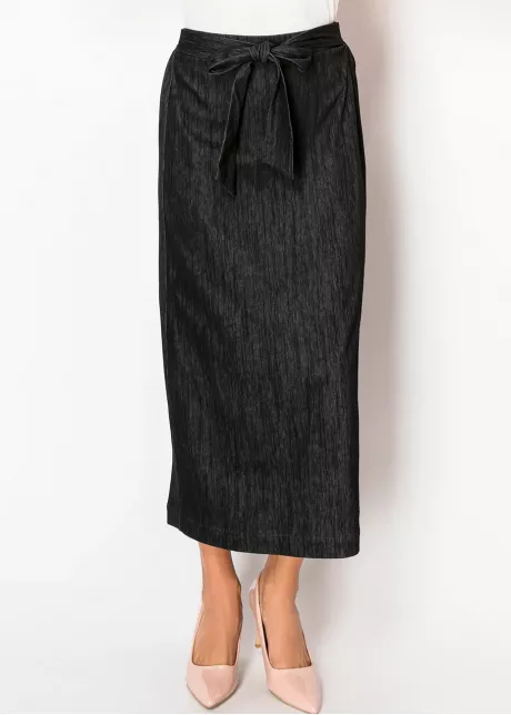 Black Denim Wrap Tie Skirt