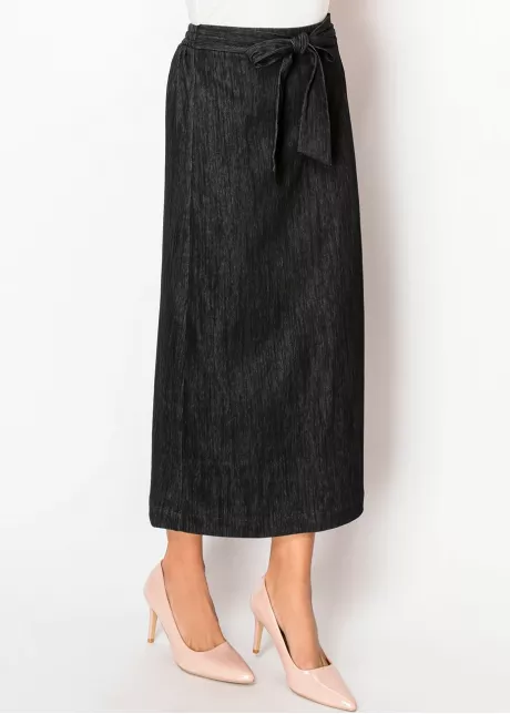 Black Denim Wrap Tie Skirt