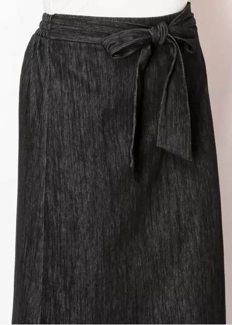 Black Denim Wrap Tie Skirt