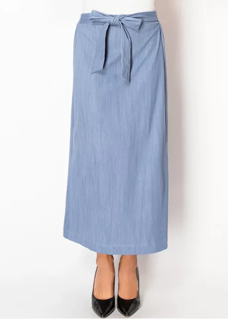 Soft Blue Denim Tie-Waist Skirt