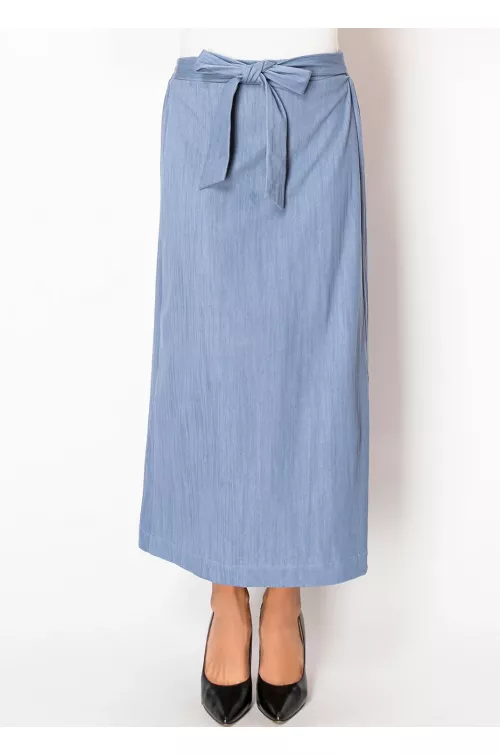 Soft Blue Denim Tie-Waist Skirt