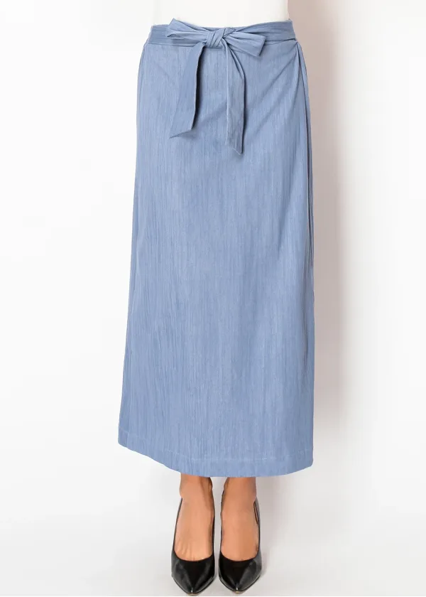 Soft Blue Denim Tie-Waist Skirt