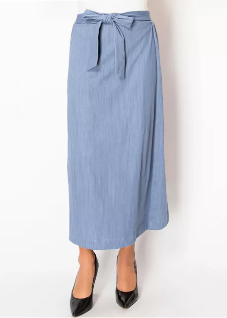 Soft Blue Denim Tie-Waist Skirt