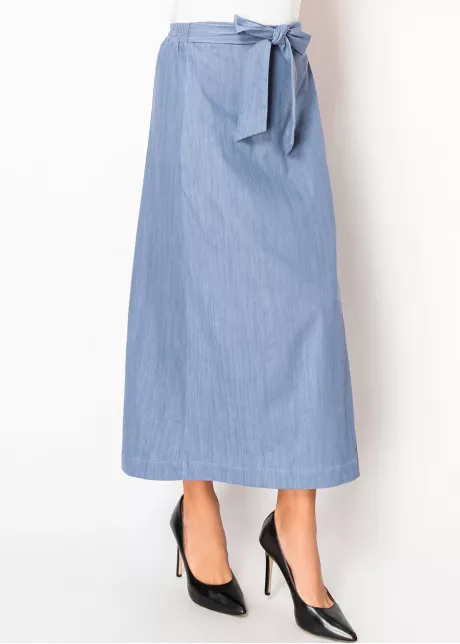 Soft Blue Denim Tie-Waist Skirt