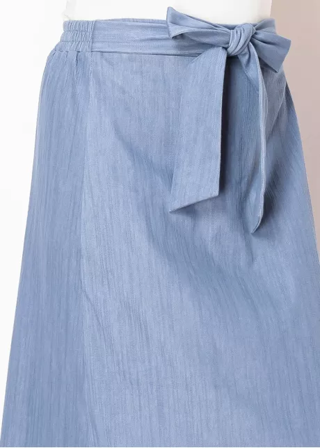 Soft Blue Denim Tie-Waist Skirt