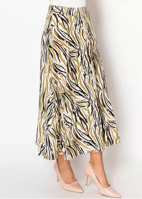 Golden Zebra Print Midi Skirt
