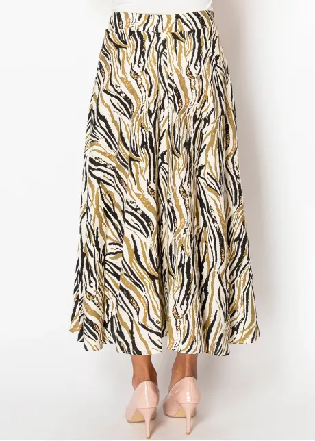 Golden Zebra Print Midi Skirt