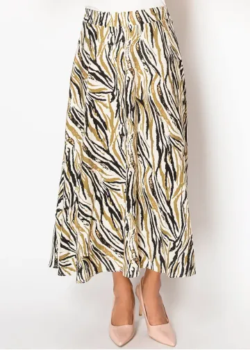 Golden Zebra Print Midi Skirt