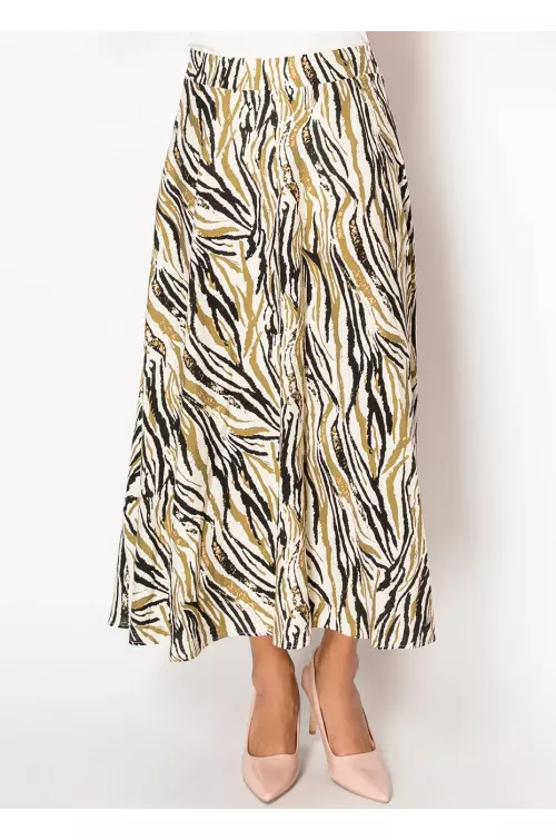 Golden Zebra Print Midi Skirt