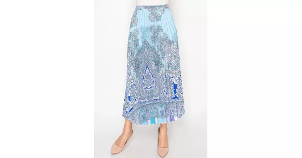 Blue Paisley Pleated Midi Skirt | Modest Women Clothing