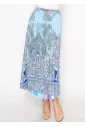 Blue Paisley Pleated Midi Skirt