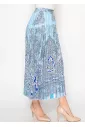 Blue Paisley Pleated Midi Skirt