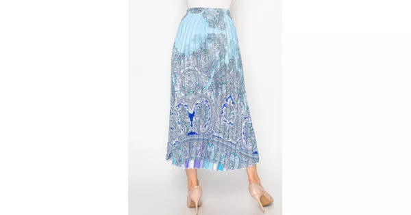 Blue Paisley Pleated Midi Skirt | Modest Women Clothing