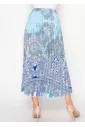 Blue Paisley Pleated Midi Skirt