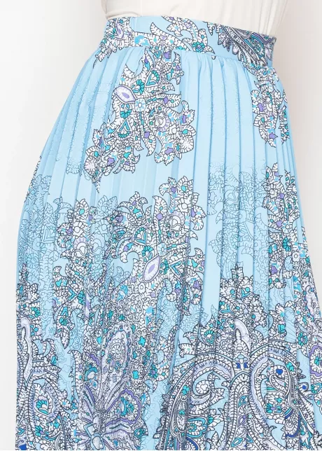 Blue Paisley Pleated Midi Skirt