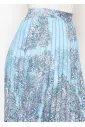 Blue Paisley Pleated Midi Skirt