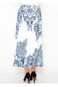 White Pleated Skirt with Porcelain Blue Print