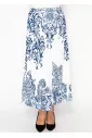 White Pleated Skirt with Porcelain Blue Print