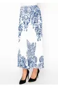 White Pleated Skirt with Porcelain Blue Print