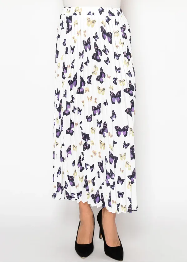 White Butterfly Pleated Skirt