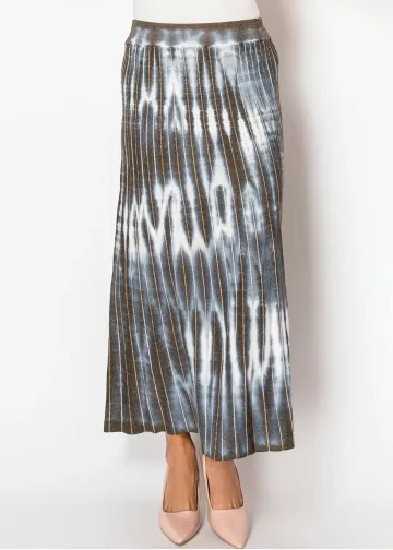Blue and Brown Pleated Tie-Dye Skirt