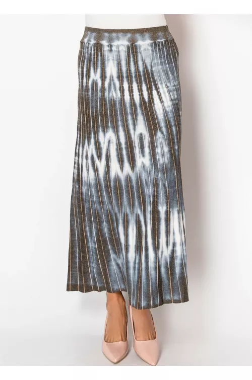 Blue and Brown Pleated Tie-Dye Skirt