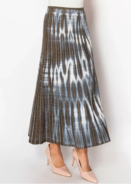 Blue and Brown Pleated Tie-Dye Skirt