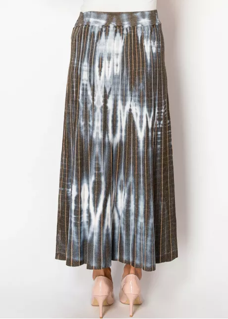 Blue and Brown Pleated Tie-Dye Skirt