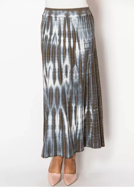 Blue and Brown Pleated Tie-Dye Skirt