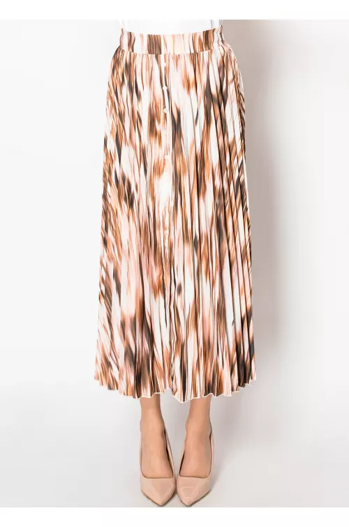 Mocha Glow Button-Front Pleated Skirt