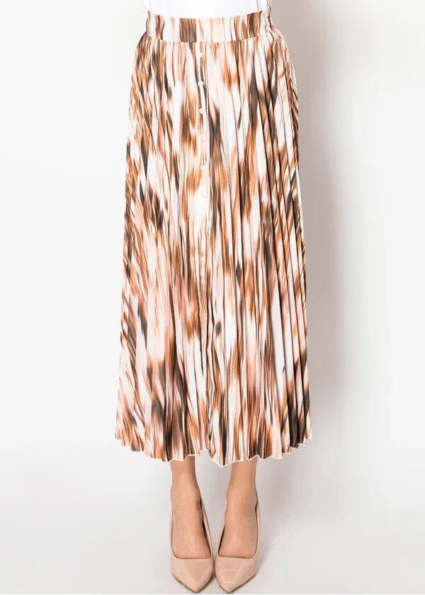 Mocha Glow Button-Front Pleated Skirt