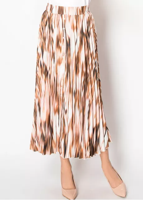 Mocha Glow Button-Front Pleated Skirt