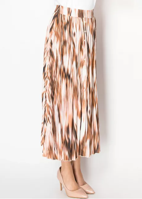 Mocha Glow Button-Front Pleated Skirt