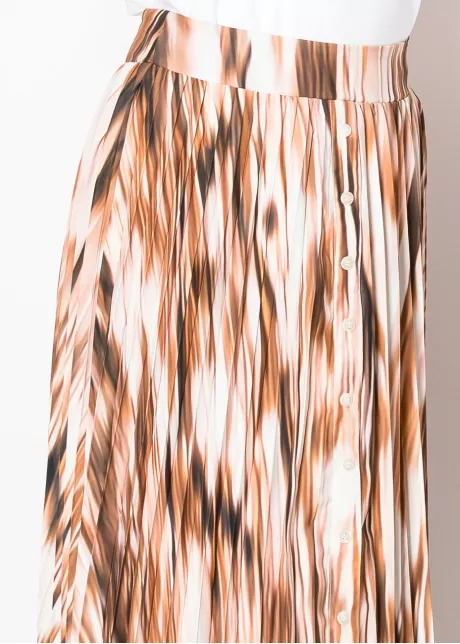 Mocha Glow Button-Front Pleated Skirt