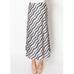 Navy Wave Print A-Line Midi Skirt