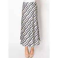 Navy Wave Print A-Line Midi Skirt