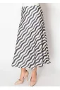 Navy Wave Print A-Line Midi Skirt