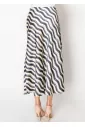 Navy Wave Print A-Line Midi Skirt