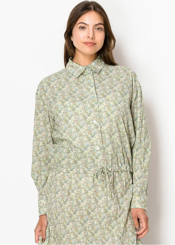 Mint Paisley Button-Up Blouse