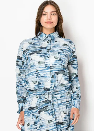 Sea Drift Collared Long-Sleeve Blouse