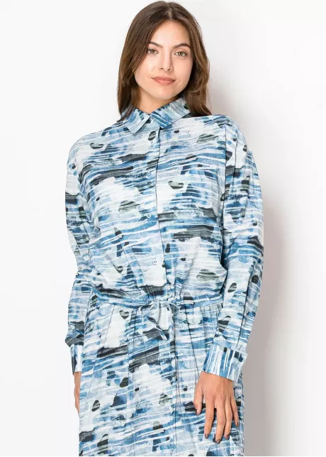 Sea Drift Collared Long-Sleeve Blouse
