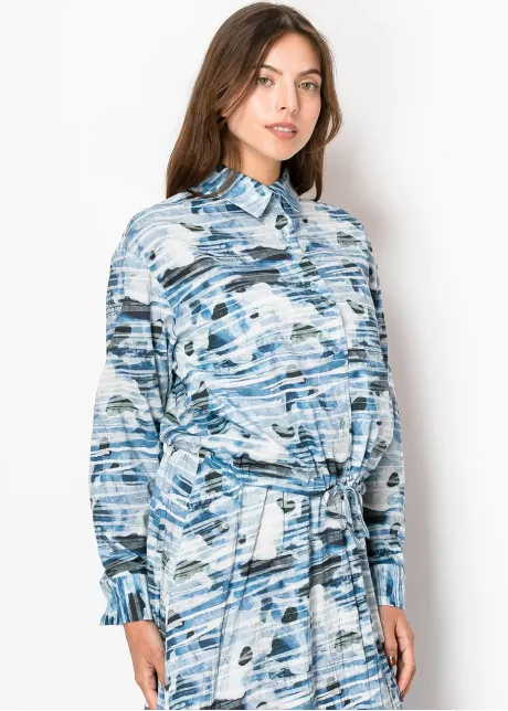 Sea Drift Collared Long-Sleeve Blouse