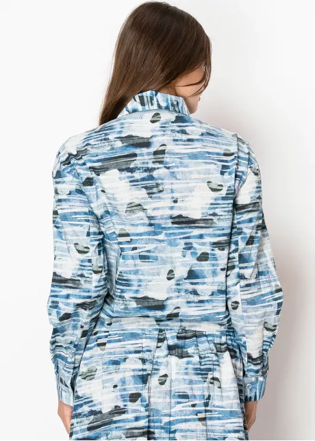 Sea Drift Collared Long-Sleeve Blouse