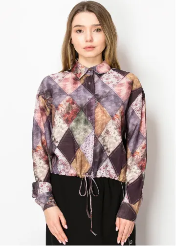 Charming Patchwork Purple Blouse