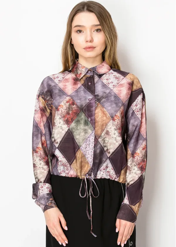 Charming Patchwork Purple Blouse