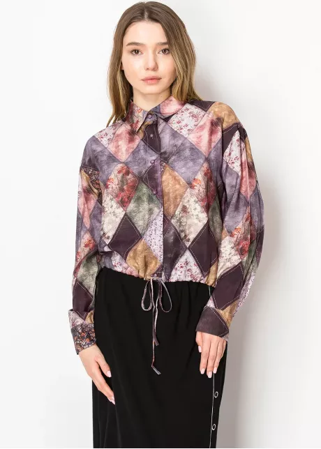 Charming Patchwork Purple Blouse