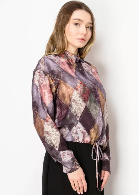 Charming Patchwork Purple Blouse
