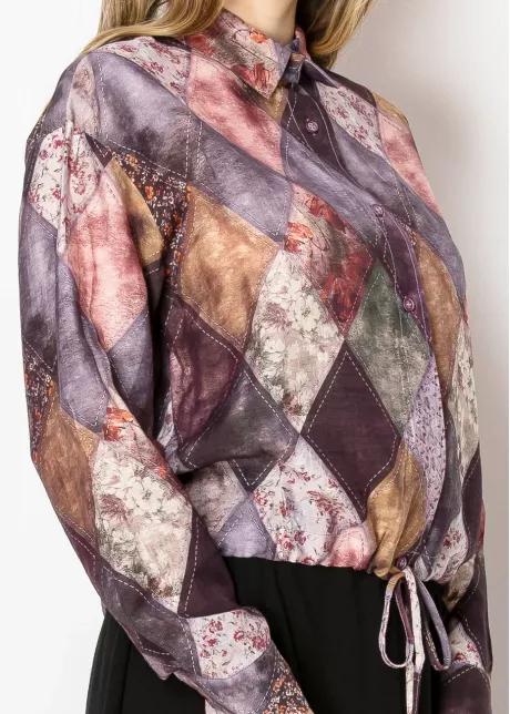 Charming Patchwork Purple Blouse