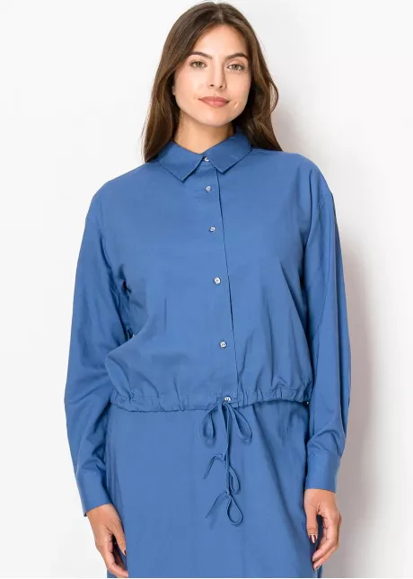 Blue Linen Drawstring Shirt